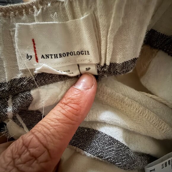 Anthropologie Striped Wide-Leg Linen/Cotton Pants With Tie Belt Beige/Brown Stri - Picture 5 of 6